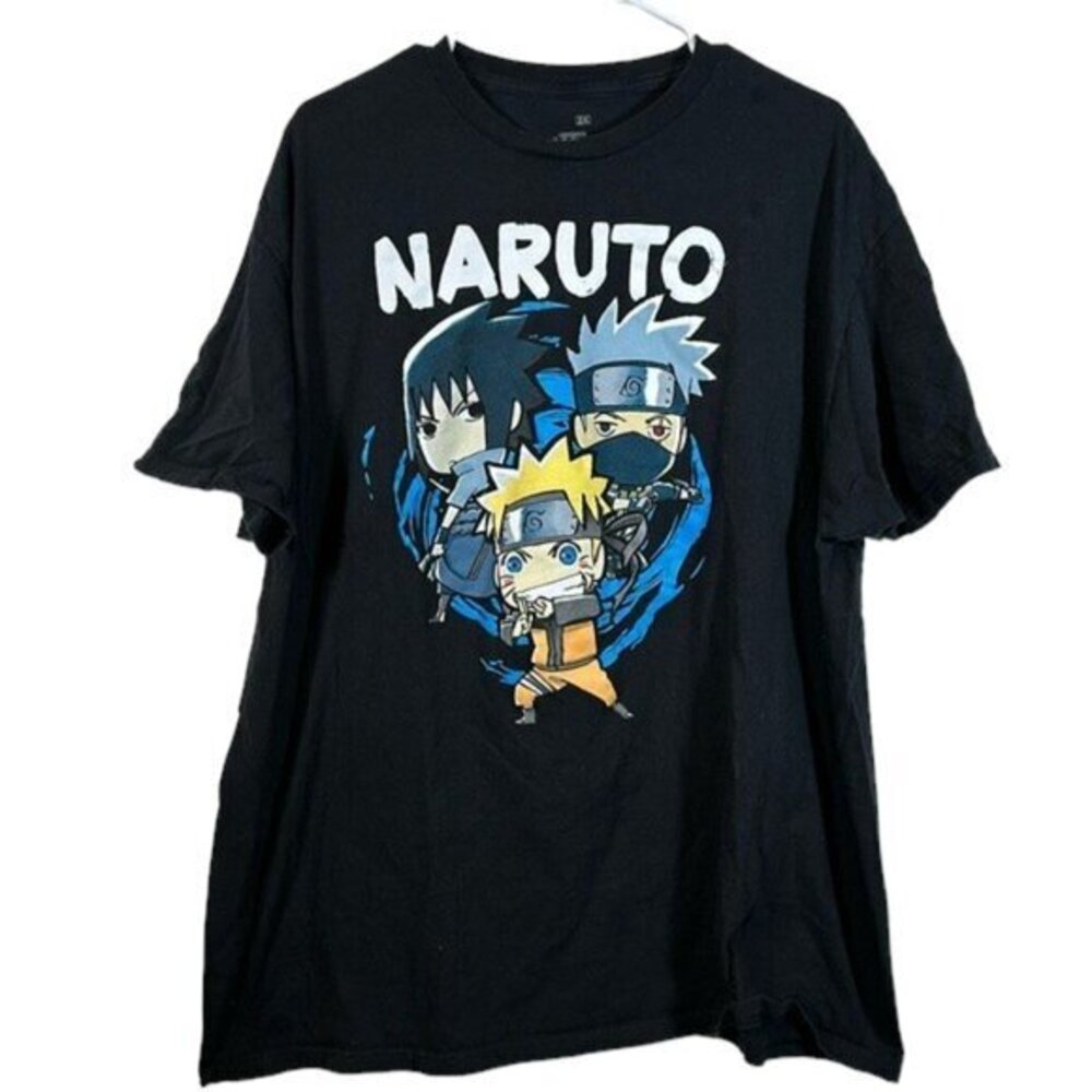 Anime Naruto Shippuden Black Crew Neck Shirt Chibi S/S Manga Battle Size 2X GUC